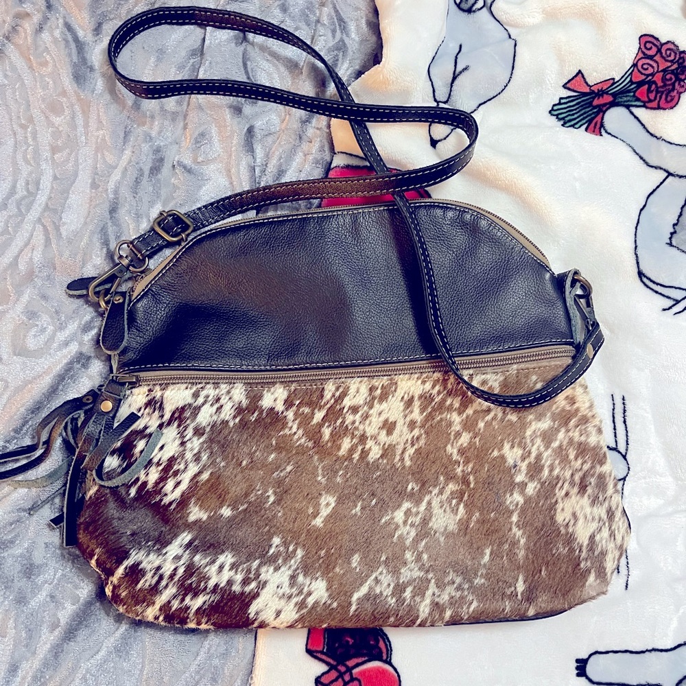 Myra Bag- Black and cowhide dome style crossbody